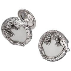 Jan Leslie Mother-of-Pearl Sterling Silver Alligator Cufflinks