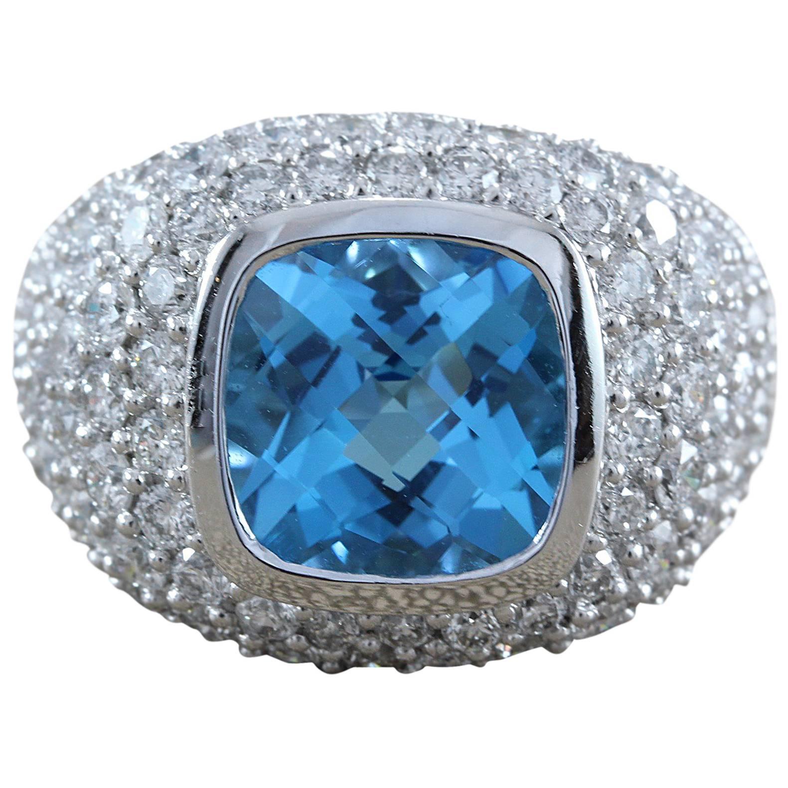 Blue Topaz Diamond Gold Cocktail Ring