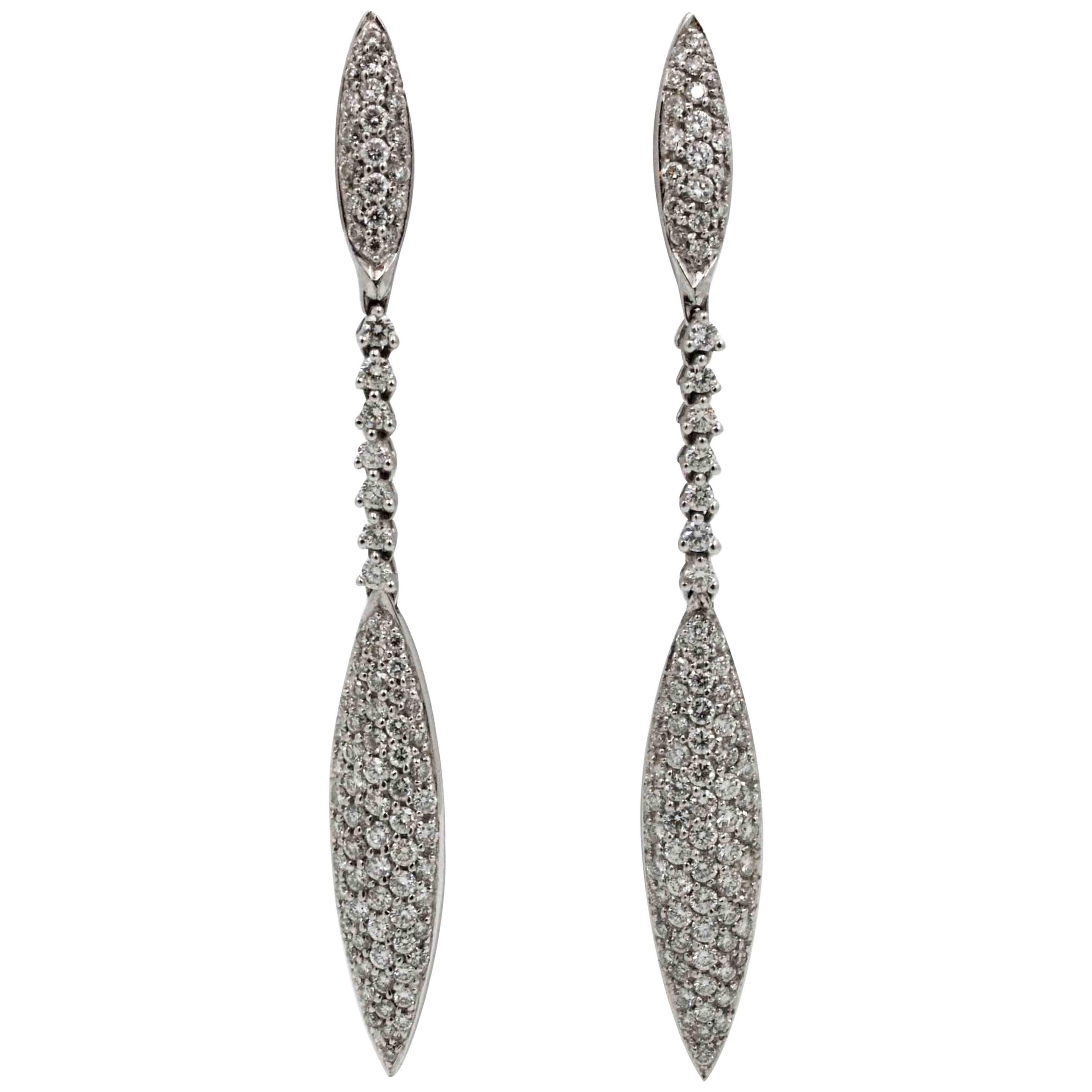 Ladies 18 Karat White Gold and Pave Diamond Marquise Dangle Earrings