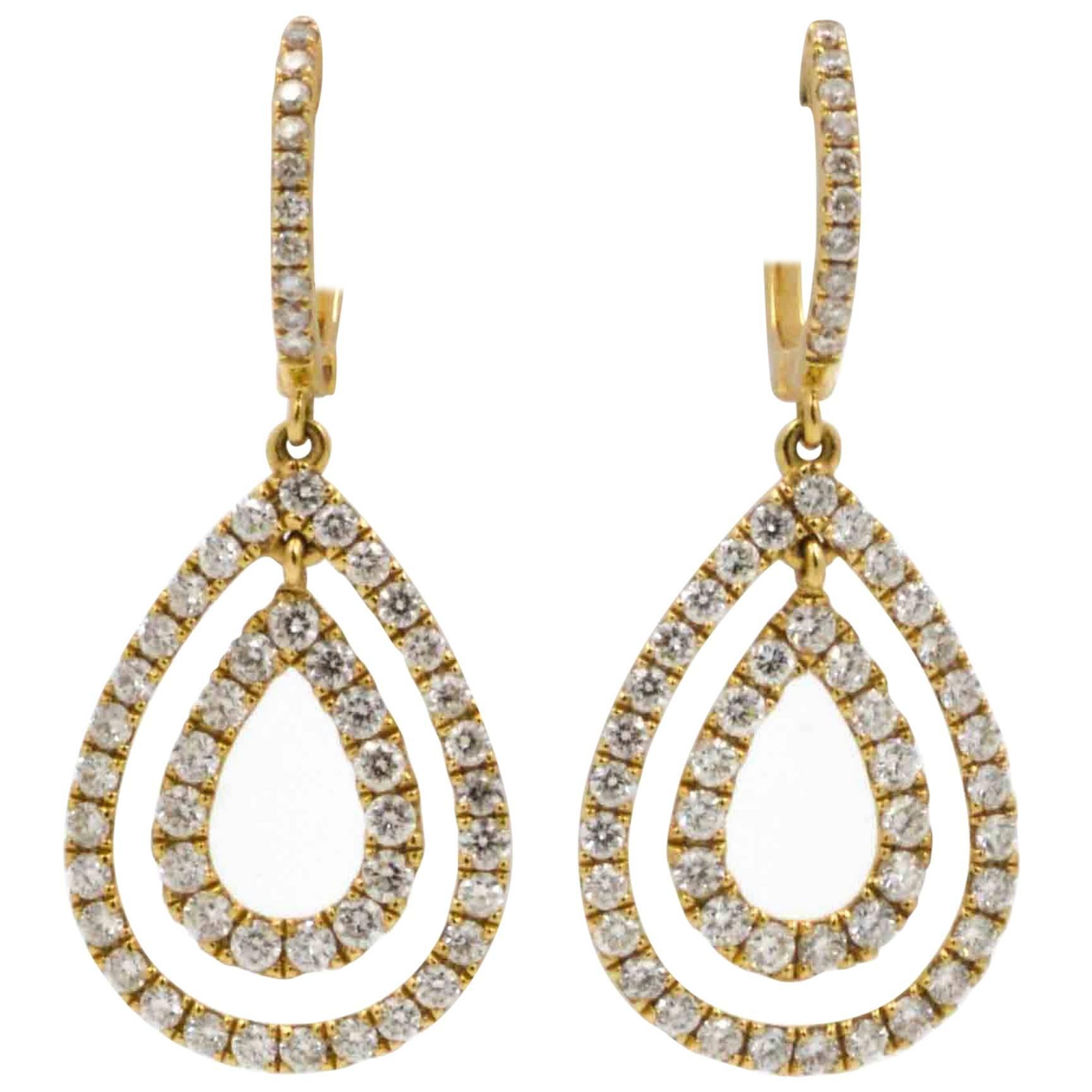 18 Karat Yellow Gold and Diamond Drop Earrings