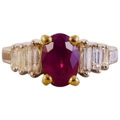 Contemporary Ruby and Diamond Ring Set in Platinum and 18 Carat Gold