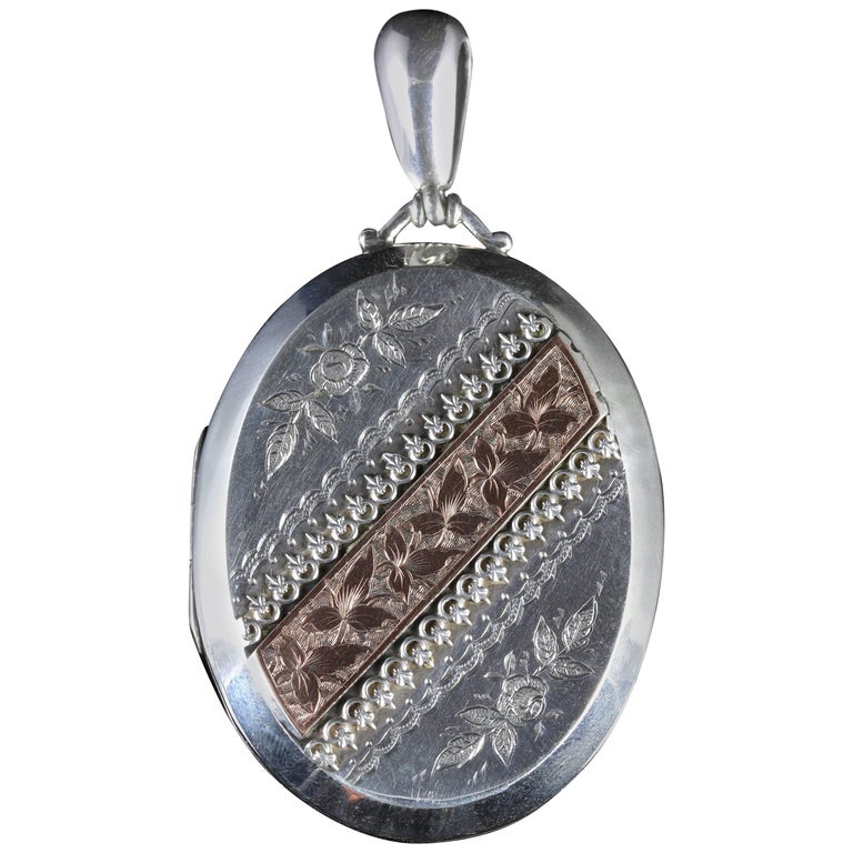 Antique Silver Gold Victorian Locket Dated 1883 at 1stDibs