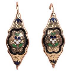 Gold and Enamel Pansy Earrings