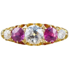 Antique Victorian Ruby and Diamond Five-Stone Ring in 18 Carat Gold