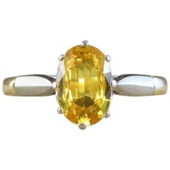 1930s Yellow Sapphire Solitaire Ring Modeled in 18 Carat Gold