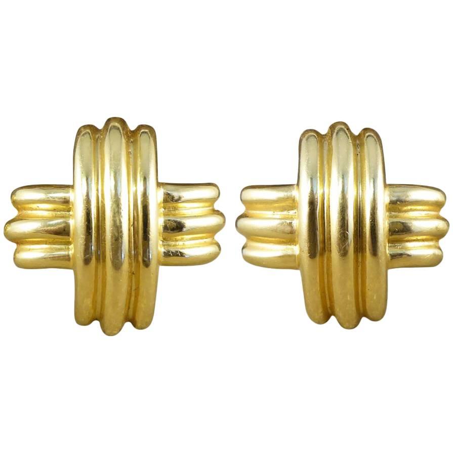 Tiffany & Co. Vintage Domed Cross Clip on Earrings in 18 Carat Gold