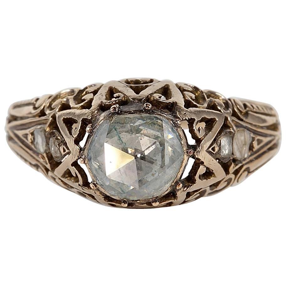 Antique Georgian 1.0 Carat Rose Cut Diamond Solitaire Ring at 1stDibs