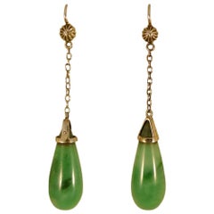 1930s Jade Drop Earrings in 9 Carat White Gold