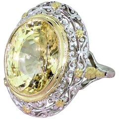 Edwardian 11.00 Carat Natural Ceylon Yellow Sapphire Ring