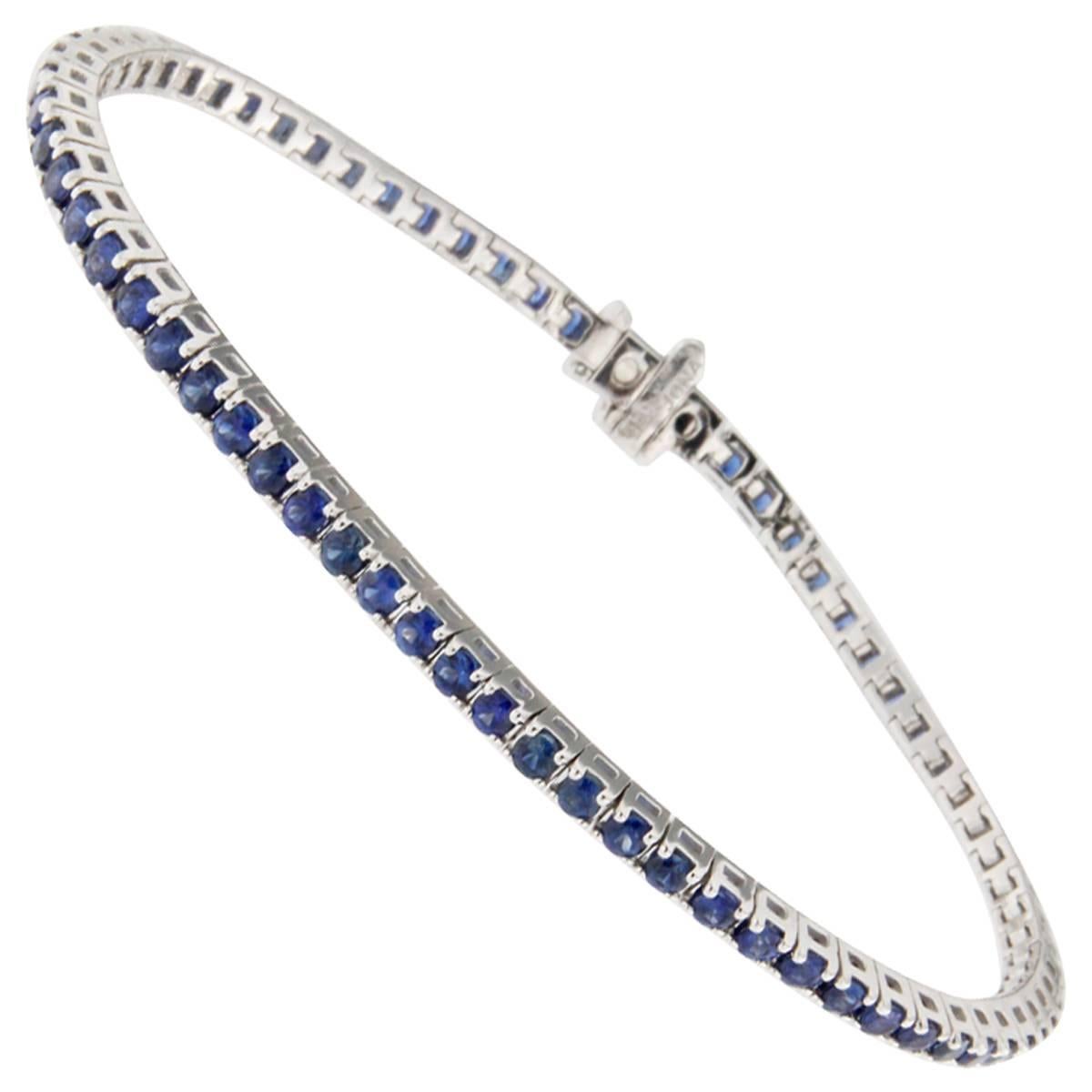 Jona Blue Sapphire 18 Karat White Gold Tennis Bracelet