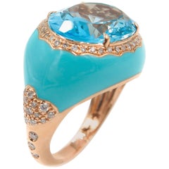 Blue Topaz Diamond Enamel Ring
