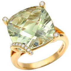 8.96 Carat Green Amethyst Diamond Gold Ring