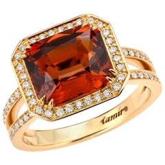 Tamir 5.07 Carat Mandarin Garnet Diamond Gold Ring