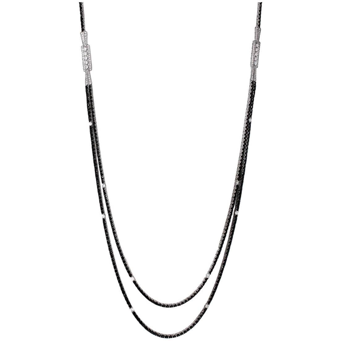 Black Diamond and White Diamond Long Station Necklace