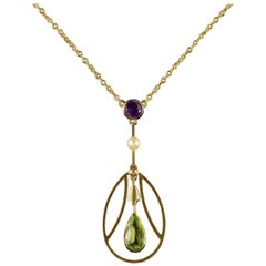 Antique Victorian Suffragette Pendant Necklace 15 Carat Gold, circa 1900