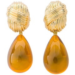 Elegant Tiffany & Co. Gold and Amber Earrings