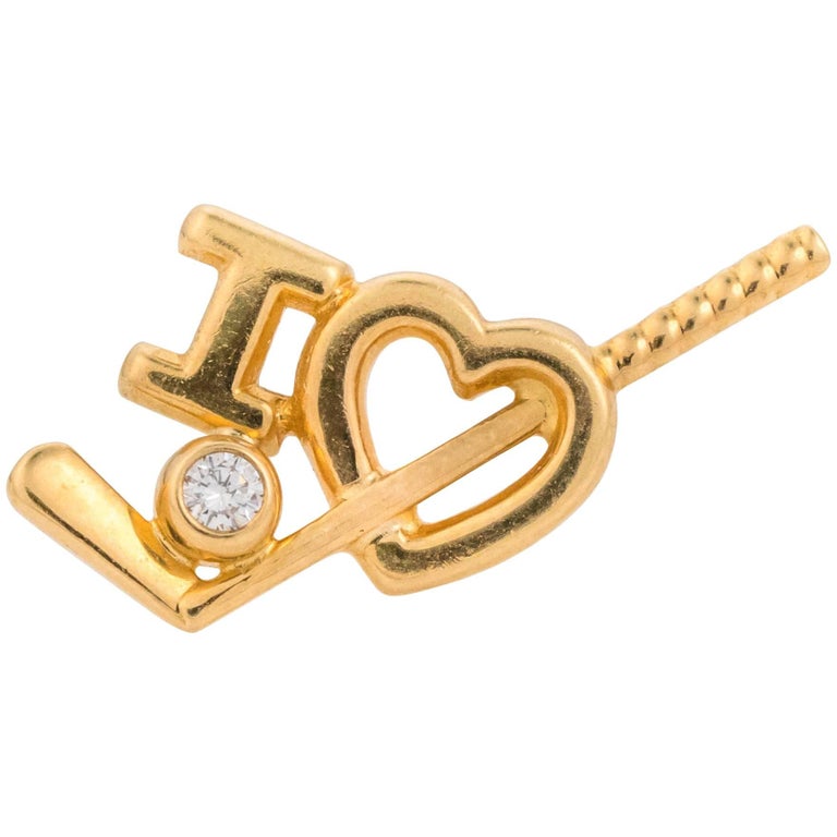 Tiffany and Co. 18K Gold and Diamond I Love Golf Lapel Pin at 1stDibs