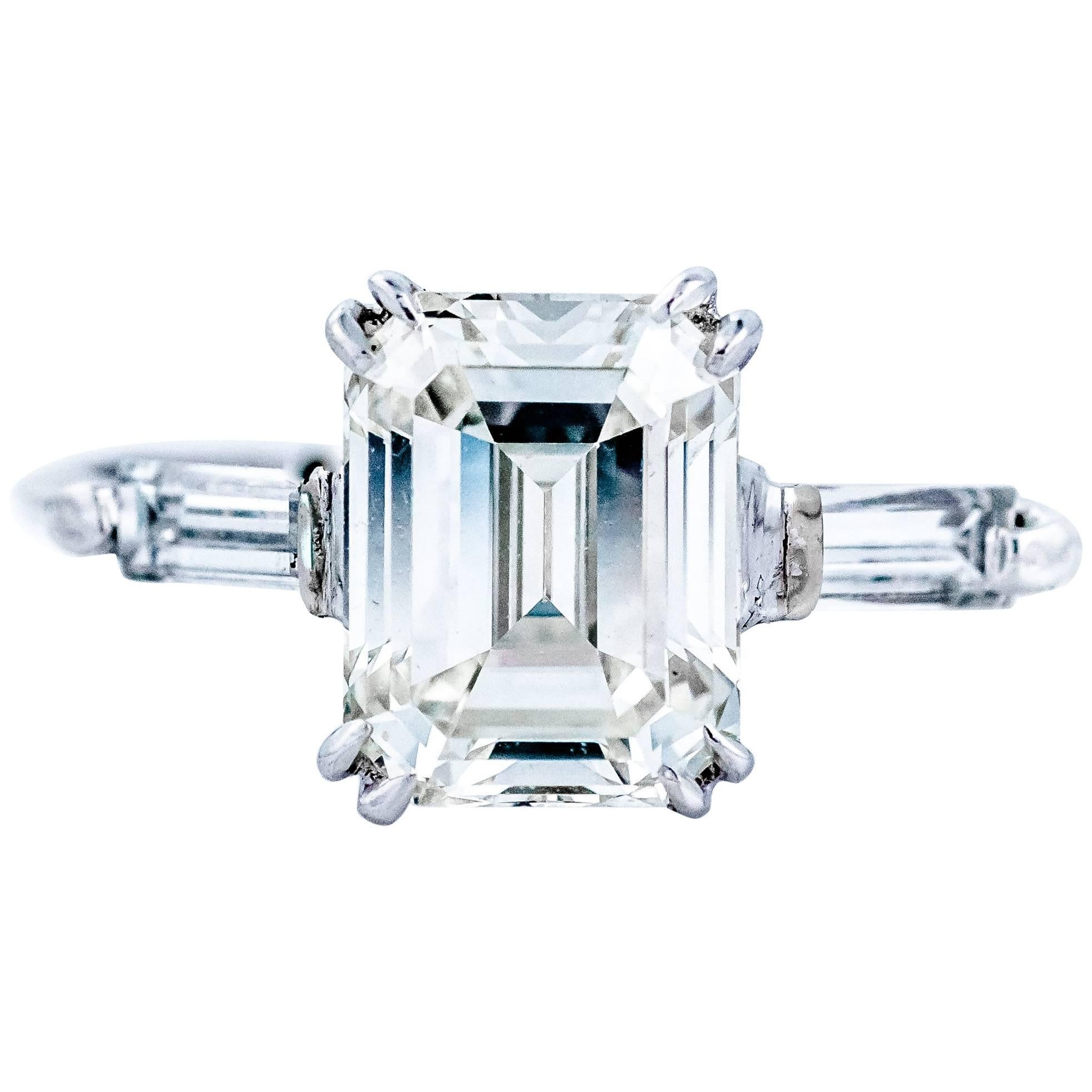 1960s Gia Certified 2.27 Carat Emerald Cut Diamond Engagement Ring