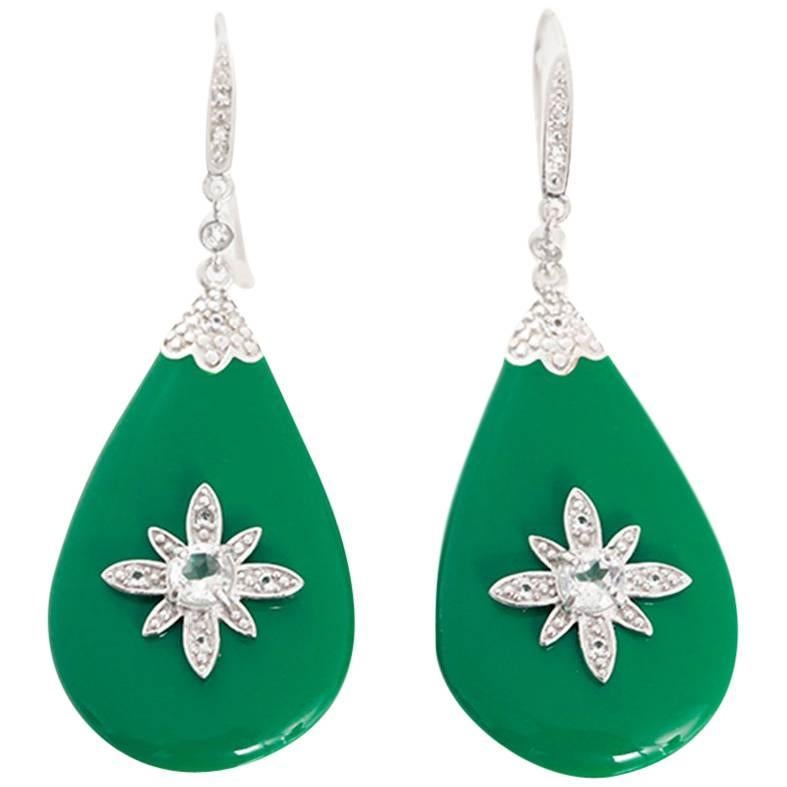 Miriam Salat Sterling Silver, Green Resin and Topaz Starburst Earrings For Sale
