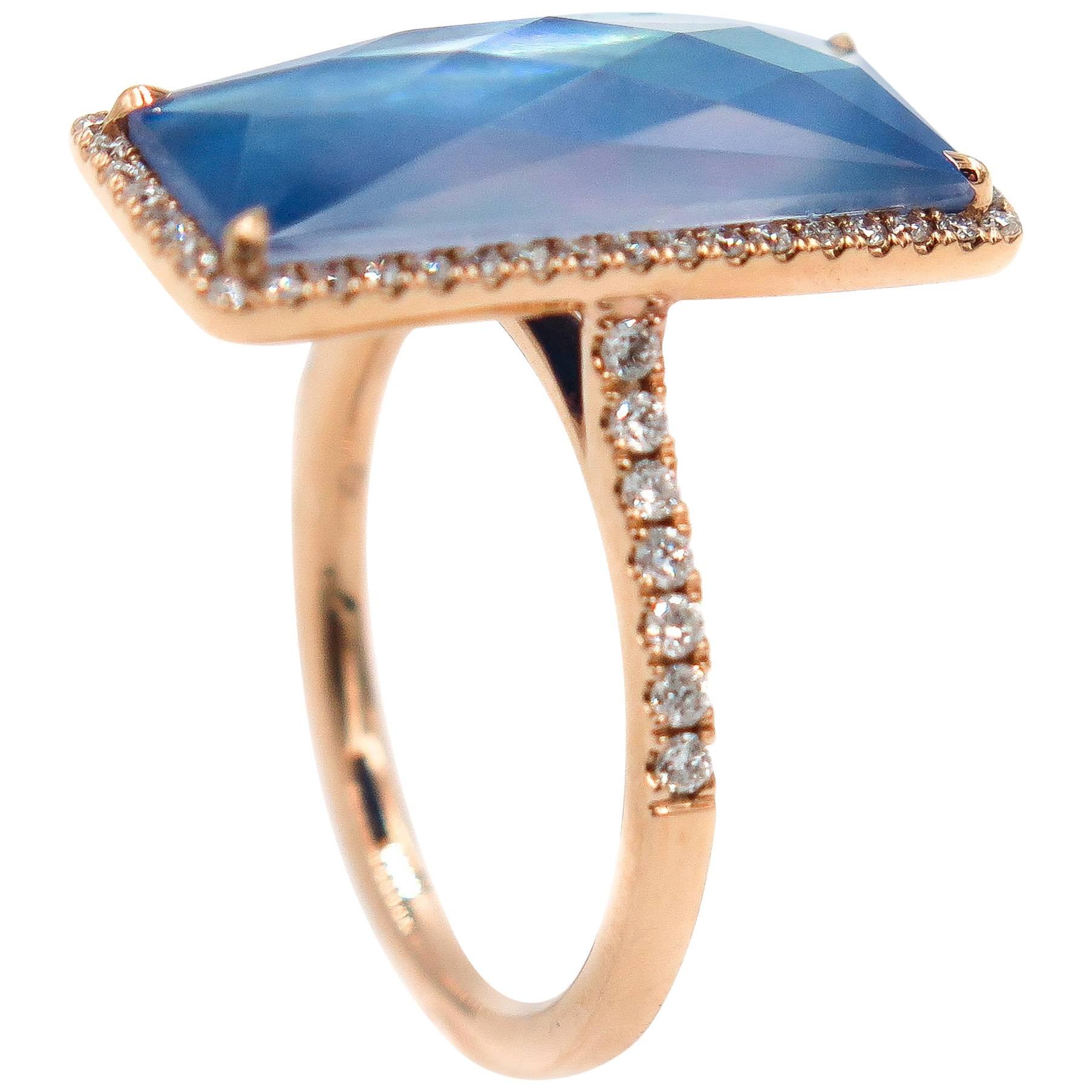 Rose Gold Lapis and Diamond Ring