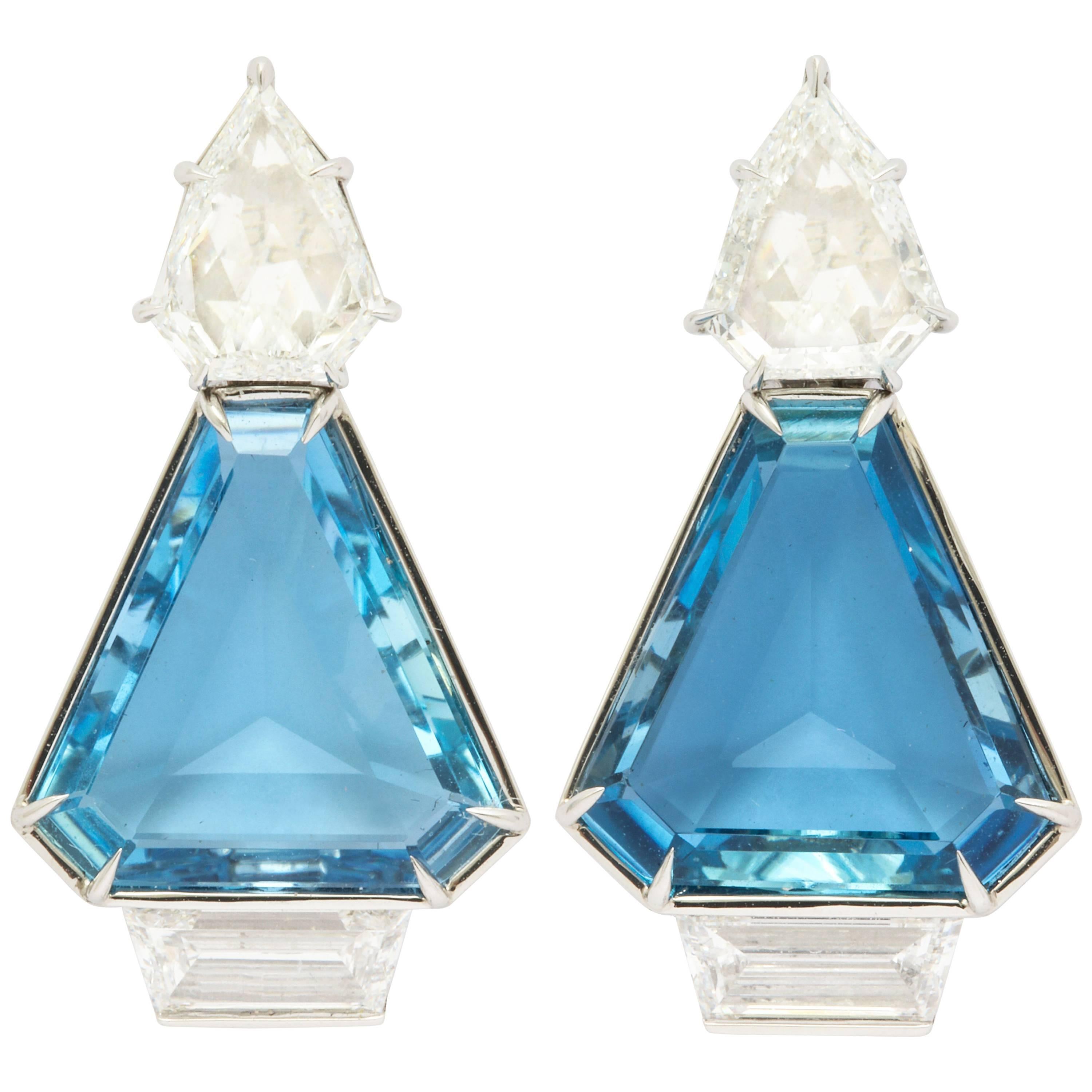 Gem Quality Aquamarine and Diamond Earrings
