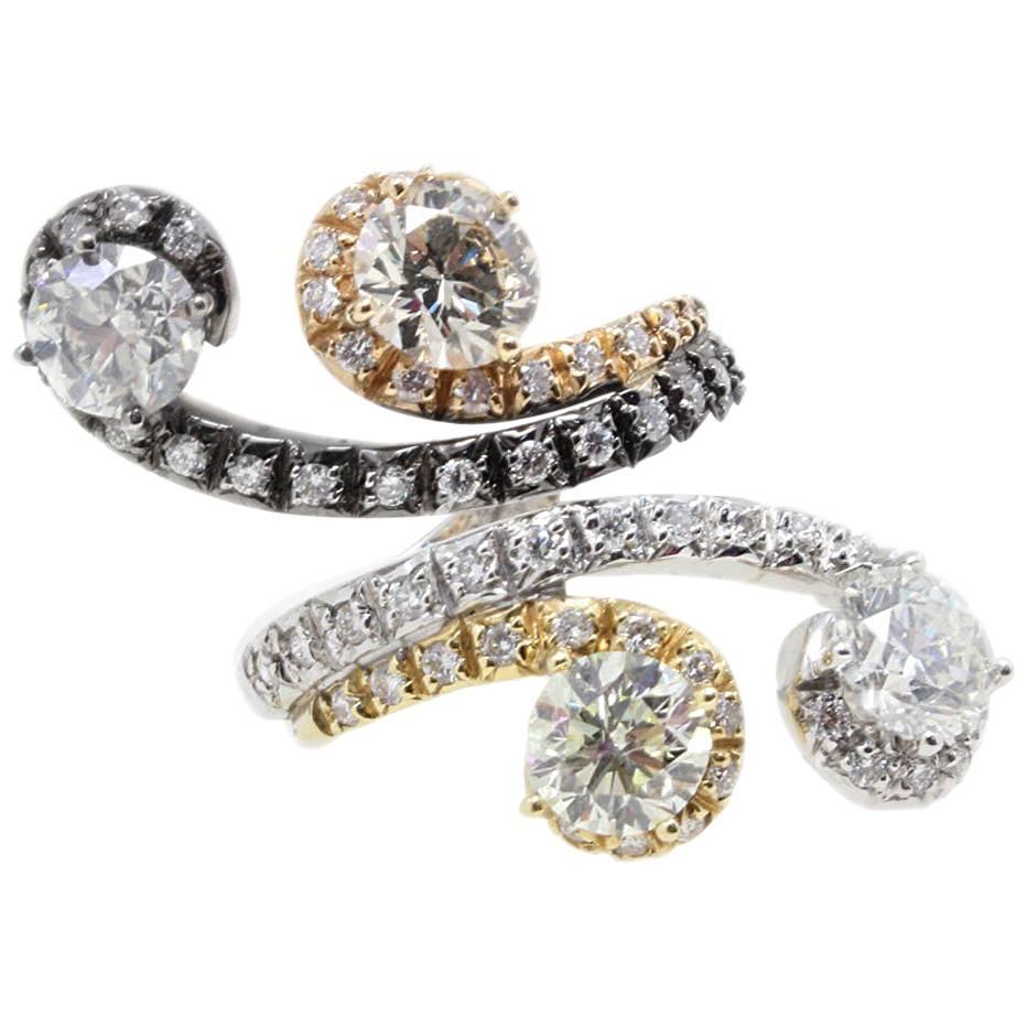 5.10 ct White Diamonds, Yellow Rose and White Gold Fashion Ring