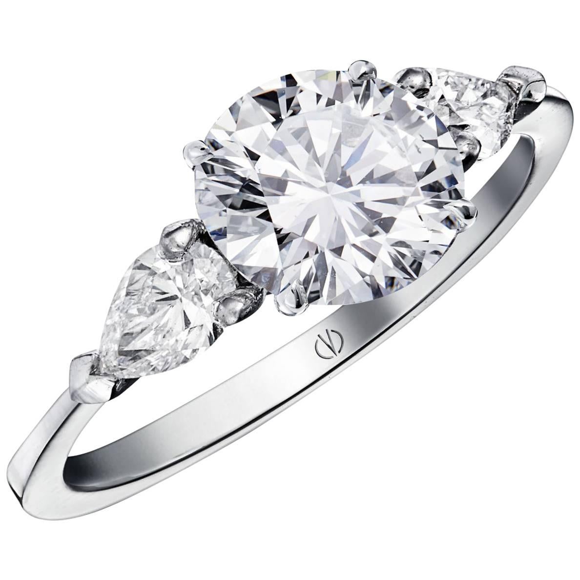 So Precious Classical 2, 47ct and 2 Pear Shape Diamond Ring by  Valerie Danenberg For Sale