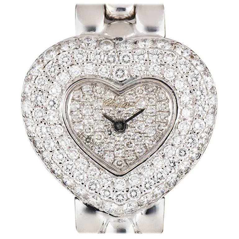 Chopard Ladies White Gold Diamond Set Heart Shaped quartz Wristwatch 