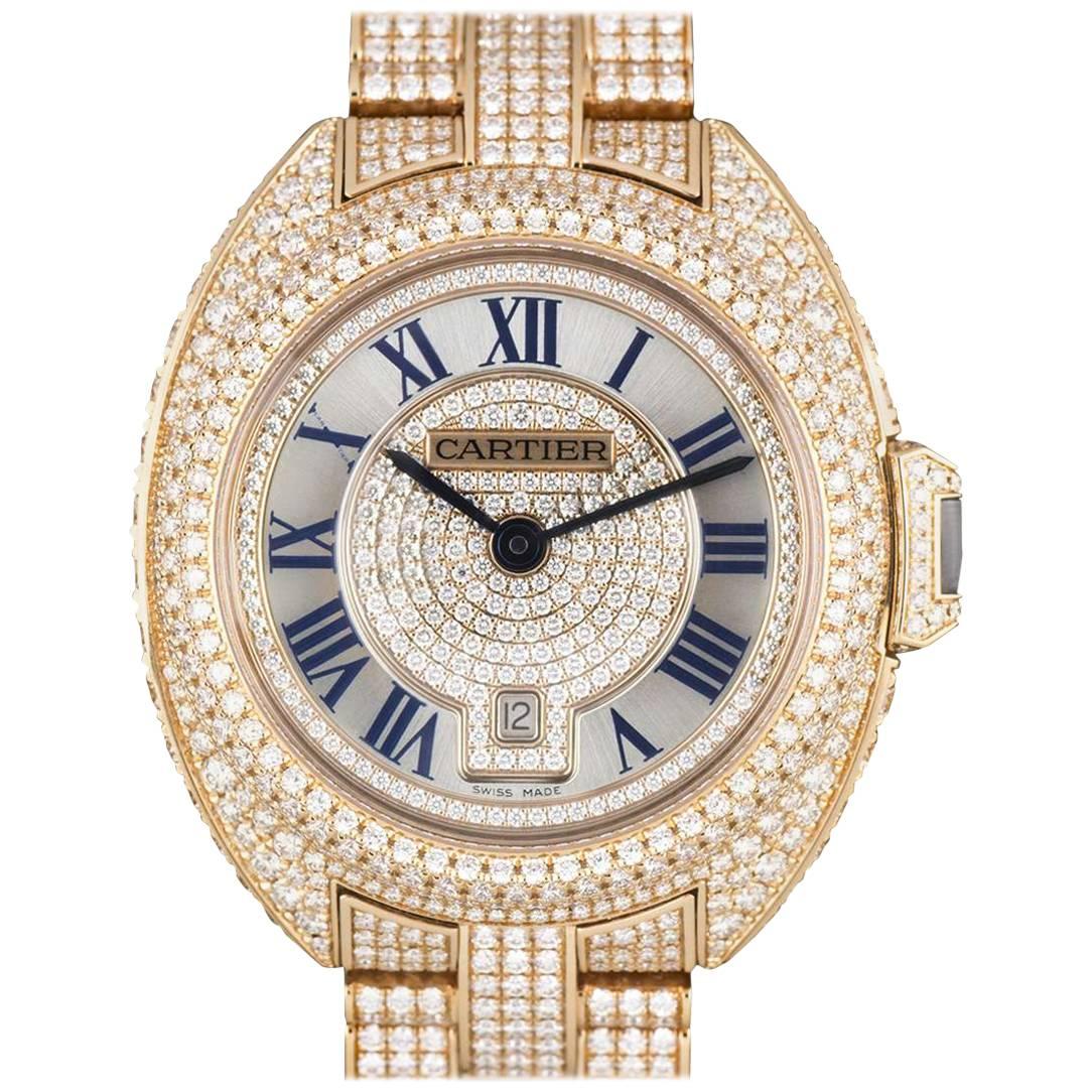 Cartier Ladies Rose Gold Diamond Clé De Cartier Automatic Wristwatch
