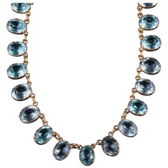 Antique Victorian Blue Aquamarine Paste Necklace Collar, circa 1880