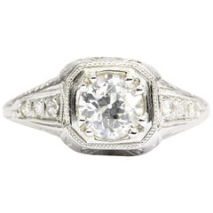GIA Certified Art Deco Platinum Old European Cut Engagement Ring 2