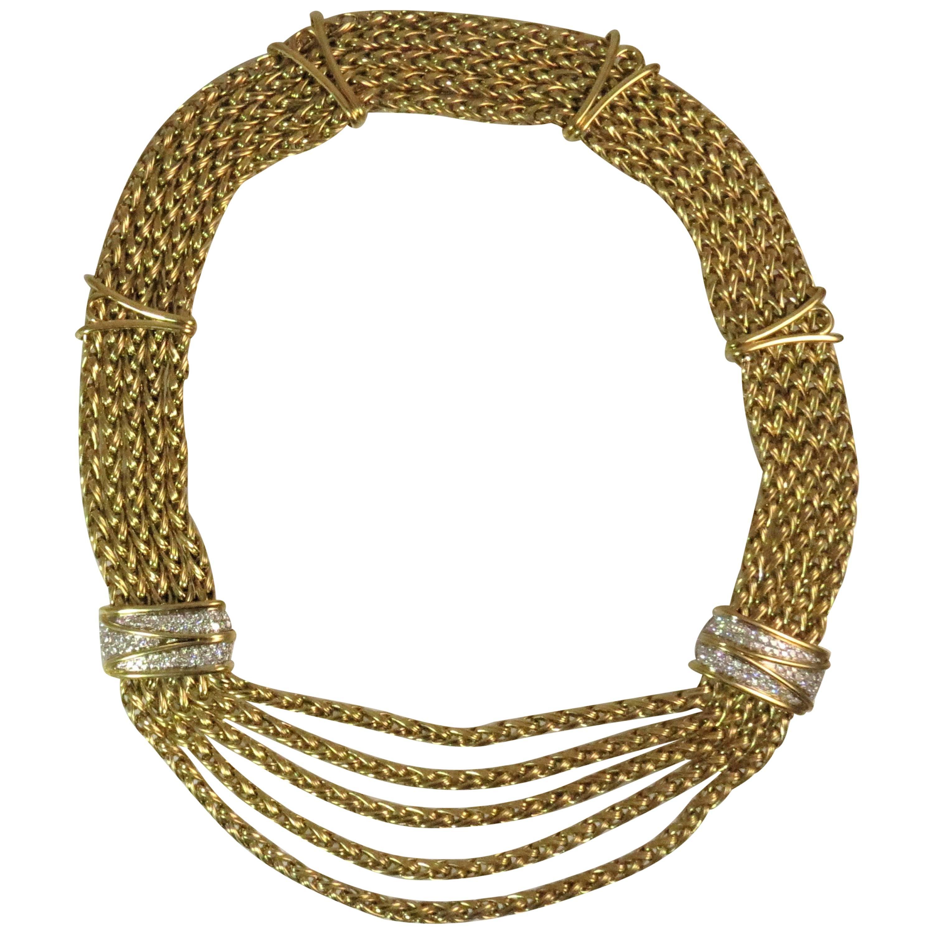 Picchiotti 18 Karat Yellow Gold "Bib Style" Diamond Necklace For Sale