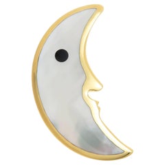 Tiffany & Co. Man in the Moon Gold and Inlay Brooch