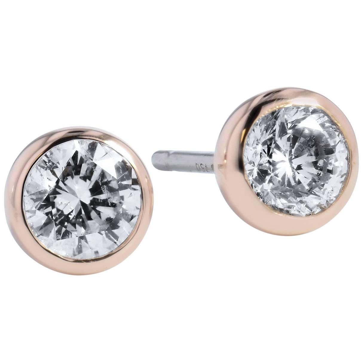 H & H 0.76 Carat Bezel-Set Diamond Stud Earrings