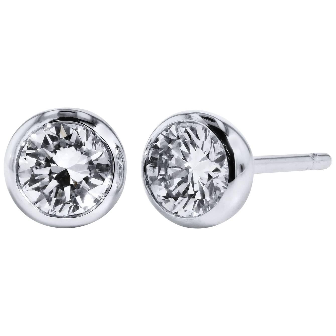 H & H 0.73 Carat Bezel-Set Diamond Stud Earrings