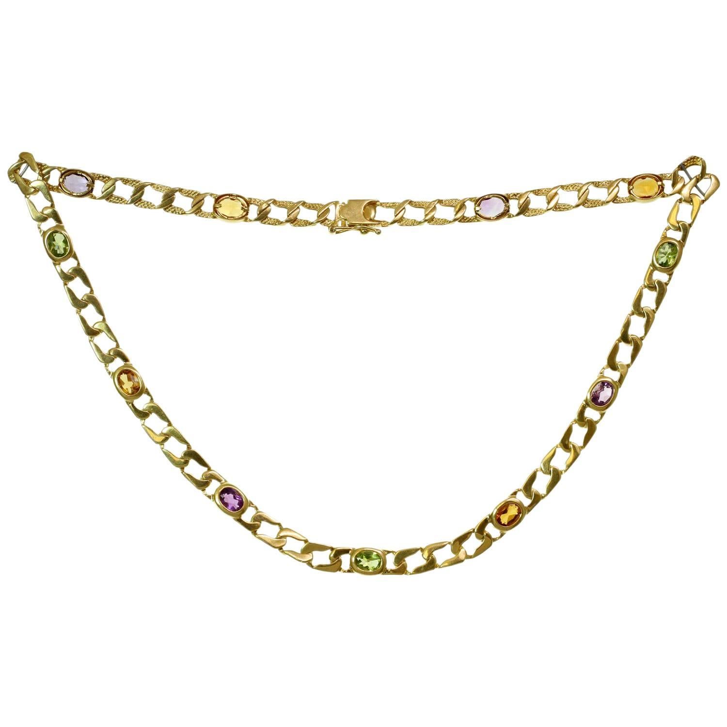 Multicolor Gemstone Yellow Gold Necklace