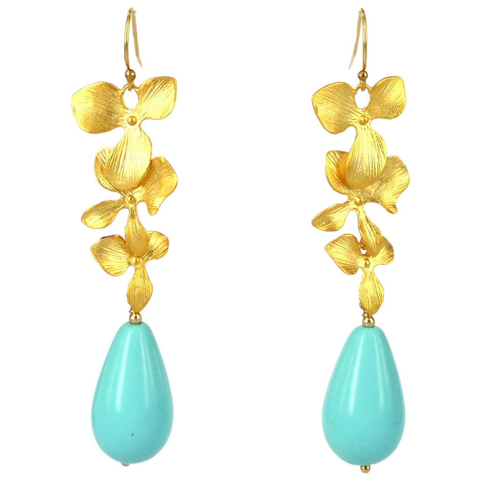 Decadent Jewels Orchid Turquoise Drop Gold Earrings