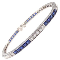 Vintage Cartier Diamond Sapphire Irid Platinum Line Tennis Bracelet