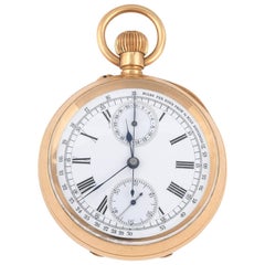 Swiss Gold Telemeter Open Face Chronograph Keyless Wind Pocket Watch, circa 1910