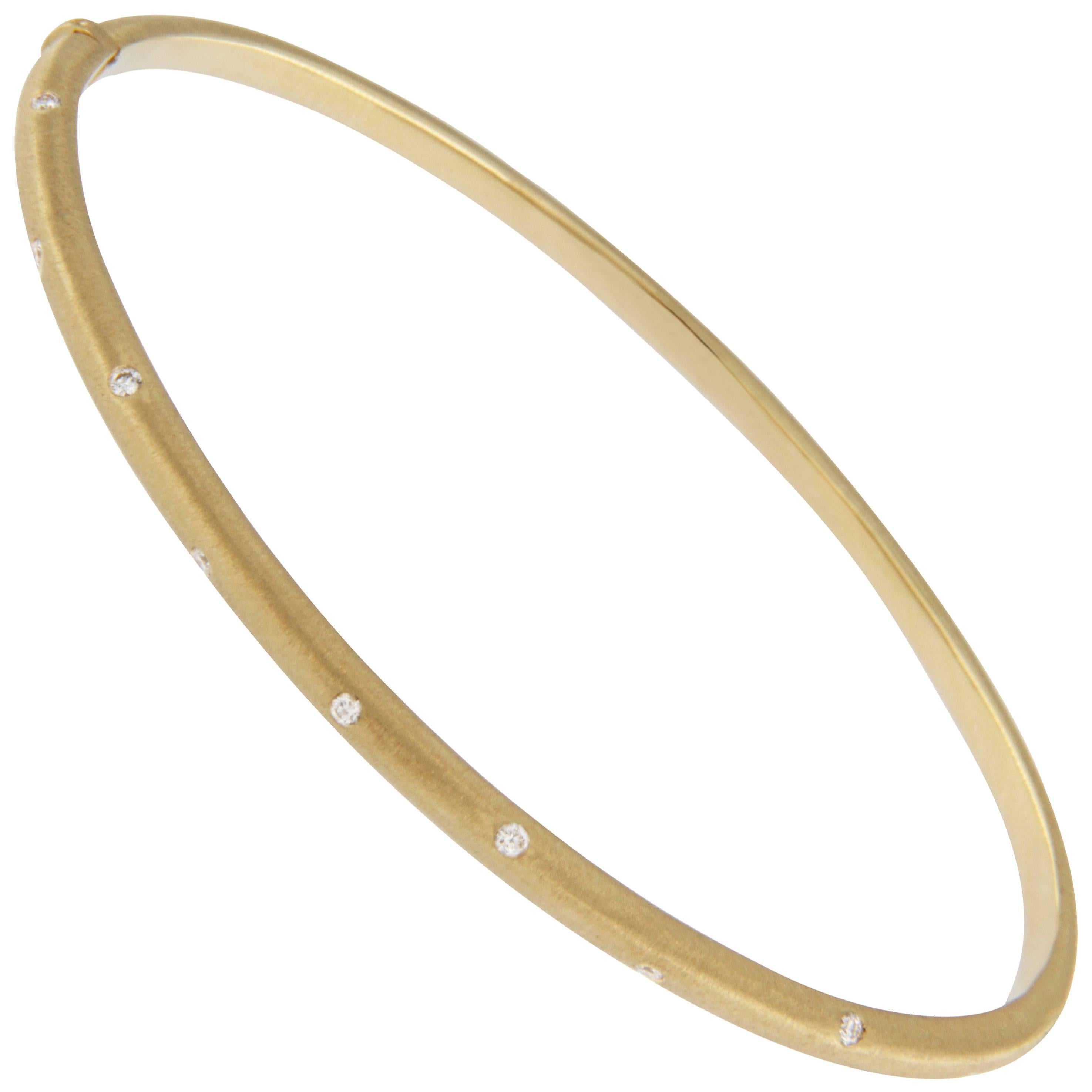 Jona White Diamond 18 Karat Brushed Yellow Gold Bangle Bracelet