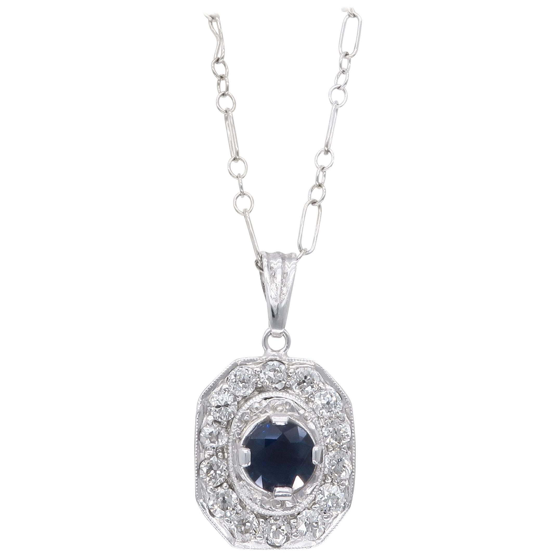 Art Deco Platinum Diamond and Sapphire Pendant