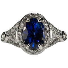 Antique Royal Blue Sapphire Platinum Ring