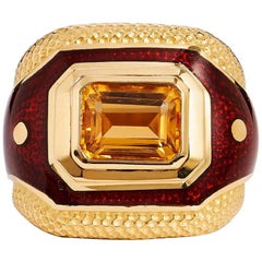 Citrine and Red Enamel Yellow Gold Ring