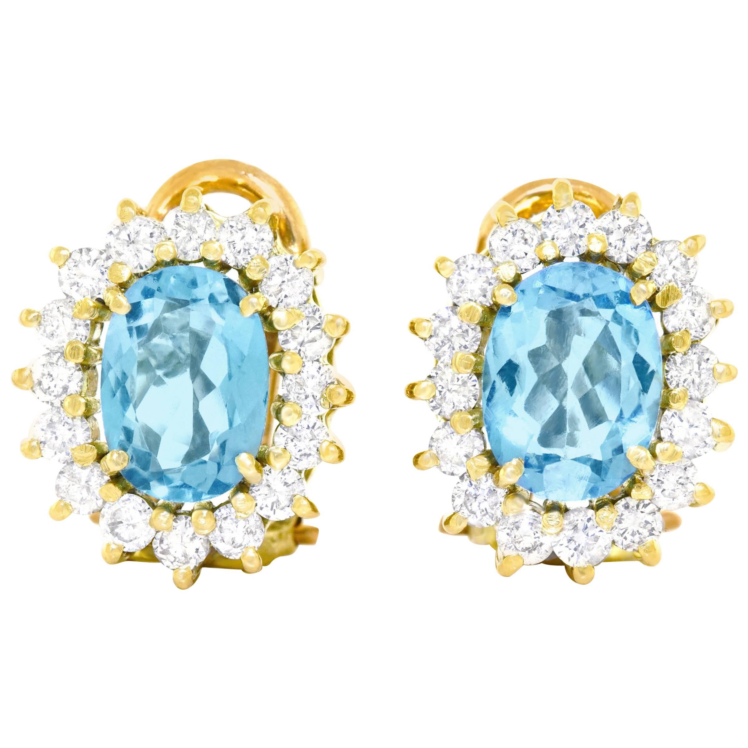 Aquamarine and Diamond-Set Gold Earrings