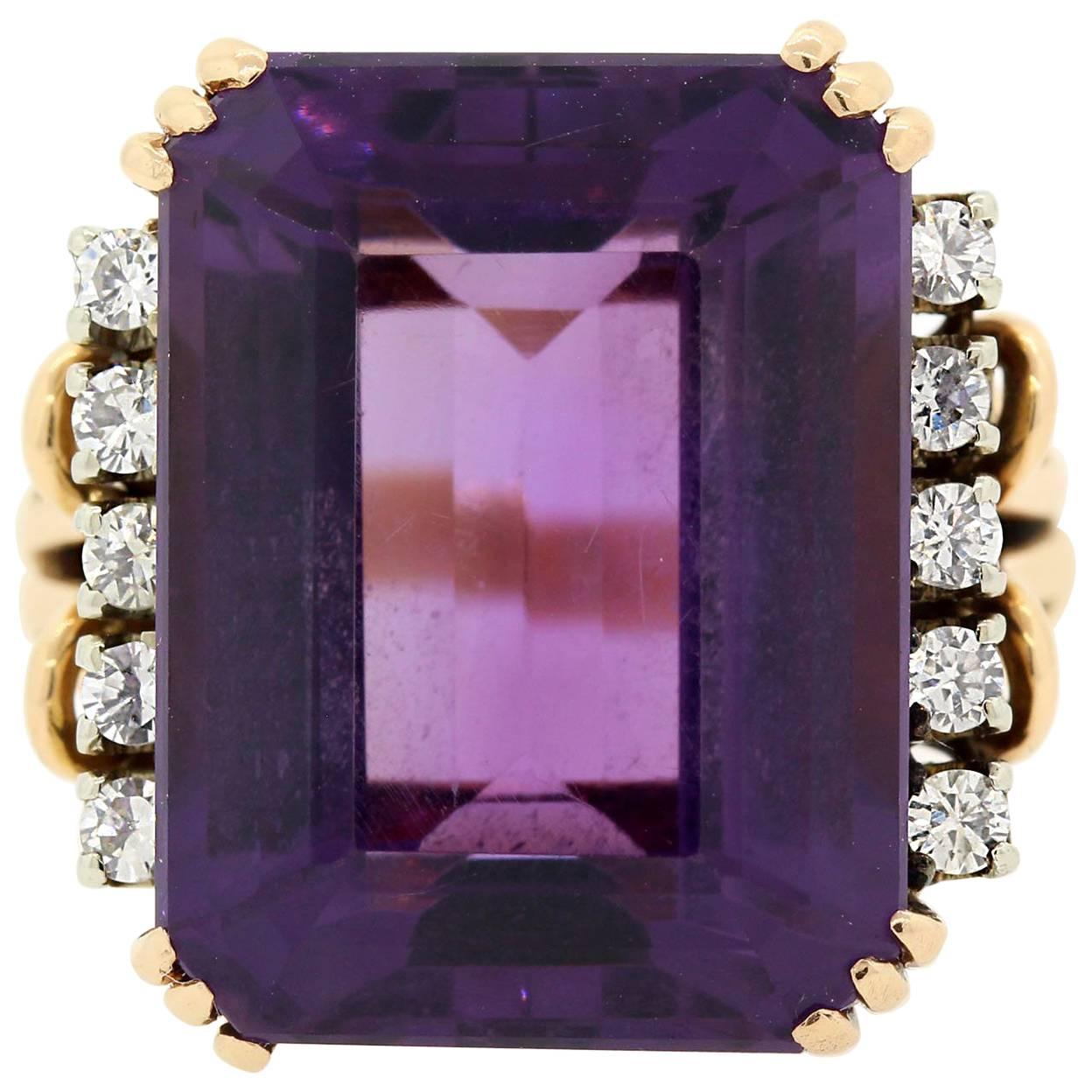 Vintage Amethyst Diamond Gold Ring For Sale