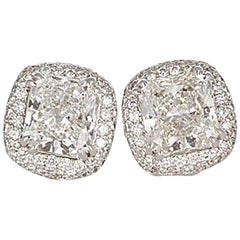 Michael Beaudry Platinum and Radiant Diamond Cushion Halo Stud Earrings