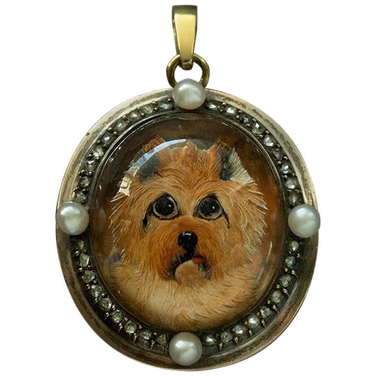 Antique Victorian Essex Crystal Terrier Locket For Sale