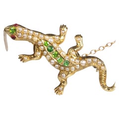 Antique Duggin Shapere Australian Colonial Lizard Brooch Demantoid Garnet Ruby Pearl