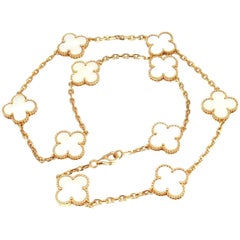 Van Cleef & Arpels Vintage Alhambra Mother-of-Pearl Ten Motif Gold Necklace