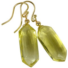 Decadent Jewels Lemon Quartz Fancy Cut 14 Karat Gold Earrings